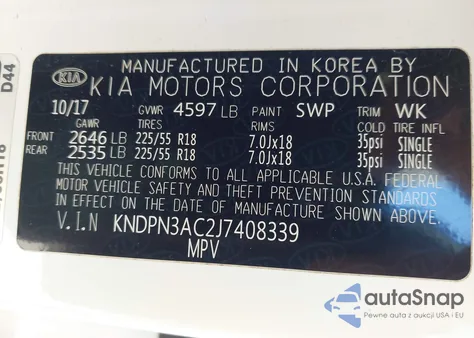 2018 Kia Sportage Ex z USA, uszkodzony, nr VIN KNDPN3AC2J7408339